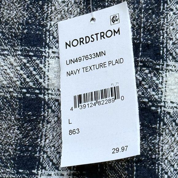 14th & Union Nordstrom Navy Plaid Texture Button Up Shirt L NWT - Picture 4 of 6